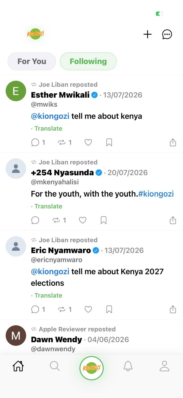 Kiongozi Chat app feed